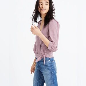 NWOT Madewell Wrap Top in Gingham Check Rusty Burgundy size XL